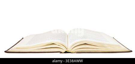 Big brown open book isolated on white background Stock Photo