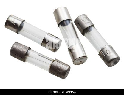 Several small glass fuses isolated on white background Stock Photo