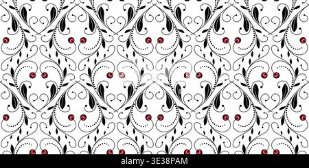 Elegant seamless pattern of curved red flowers Stock Vector