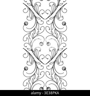 Floral ornamental seamless border. Elegant lacy design of swirls and curved lines. Mosaic tile background. Monochrome classic plant graphic ornament Stock Vector