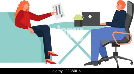 Bank manager consulting customer, vector flat style design illustration isolated on white background. Banking services concept for web banner, website Stock Vector