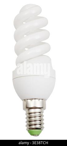Energy-saving helical fluorescent lamp on white background Stock Photo