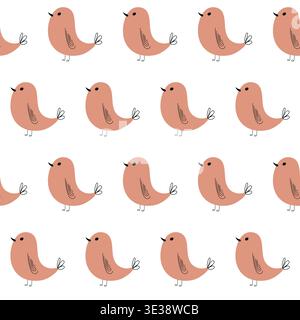 Seamless minimalist vector pattern with cute birds on white background Stock Vector