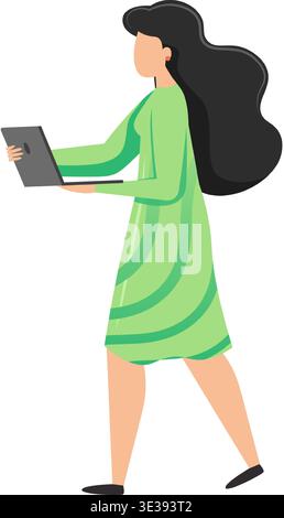 Woman working on laptop vector icon isolated on white Stock Vector