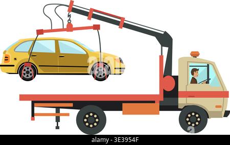 Tow truck loading car vector icon Stock Vector