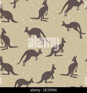 Seamless pattern with Kangaroo silhouette on color background. Vector illustration for card design, poster, fabric, textile. Pray for Australia and Stock Vector