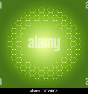 Frame of hexagonal lattice of carbon atoms on green gradient background Stock Photo