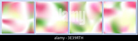 Green noisy gradient in pink spring bg. Gradation of fresh flowers and leaves, abstract grainy blurry texture. Peach seamless greenery on sky bg Stock Vector