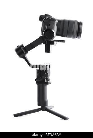 Gimbal stabilizer with camera isolated on white Stock Photo