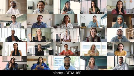 Multinational people engaging in video conference, collage view Stock Photo