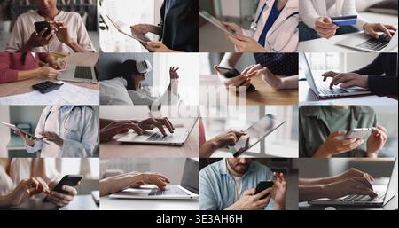 People of different occupations using digital gadgets for work tasks Stock Photo
