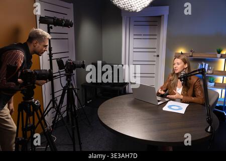 Operator recording on camera video content for channel Stock Photo