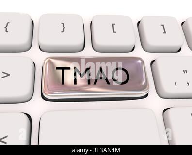3D illustration of computer keyboard with the script TMAO. Stock Photo