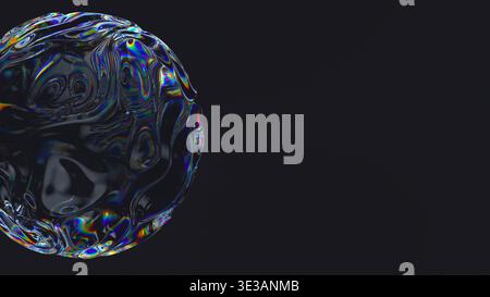 3D iridescent bubble on dark background. Stock Photo