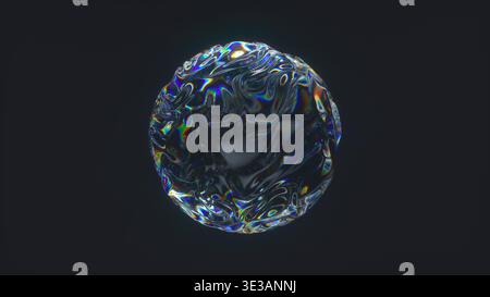 3D iridescent bubble on dark background. Stock Photo