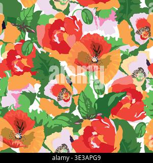 Vector seamless floral pattern with hand drawn flowers Stock Vector