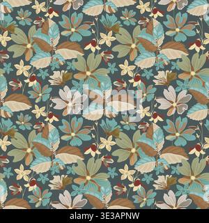 Seamless floral pattern with flowers on dark background Stock Vector