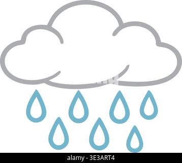 Simple weather icon illustration of a fluffy cloud with multiple raindrops falling below. Stock Vector