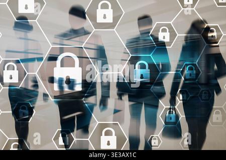 Secure structured business concept with locked elements and cybersecurity protection. Stock Photo