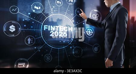 Fintech 2026 Financial Technology Innovation with Digital Banking Payments Systems Blockchain and Modern Finance Solutions. Stock Photo