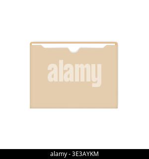 Manila file jacket with straight cut tab, vector mockup. Flat letter size paper envelope with document inside, template Stock Vector