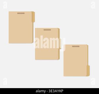 Set of closed variously tabbed file folders with interior fastener to keep paper sheets, vector template. Letter size Stock Vector