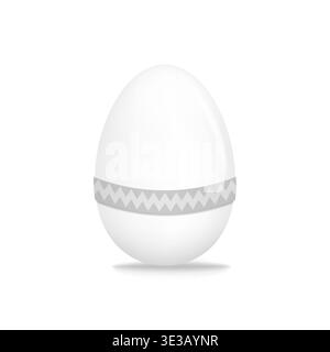 White blank chicken egg with patterned decorative sleeve band, template for Easter holiday. Realistic vector illustration. Stock Vector