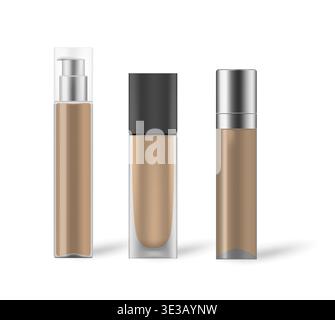 Set of make-up foundation glass bottles isolated on white background, vector mock-up Stock Vector
