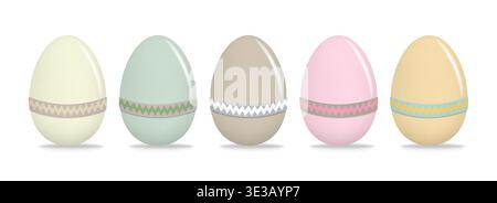 Set of colorful Easter eggs pastel colors with patterned bracelet wristband decorations Stock Vector