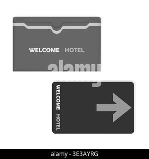 Hotel key card with keycard sleeve holder, mockup. Horizontal envelope with top slot. Vector template Stock Vector