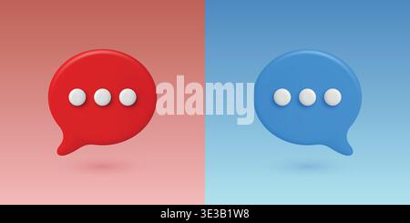 Vector 3d Chat Bubbles in Blue and Red. Speech Balloon Icons. Messaging and Online Communication Concept. Social Media Dialogue Symbols. Customer Stock Vector