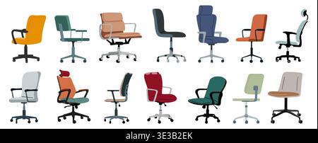 Set of Colorful office chairs isolated on white Stock Vector