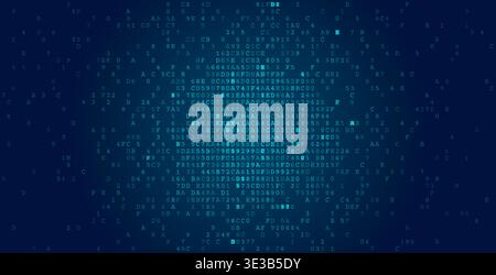 A minimalist radial distribution of binary symbols concentrated into a dense central core. This clean composition illustrates the emergence of logical Stock Vector