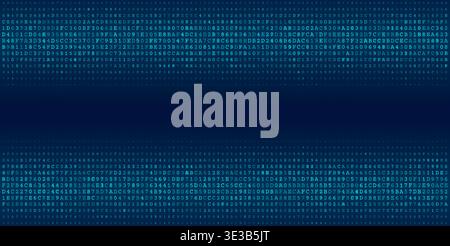 A sophisticated digital visualization featuring two distinct horizontal bands of dense binary code separated by a central void. This composition illus Stock Vector