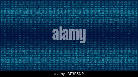 A sophisticated digital visualization featuring two distinct horizontal bands of dense binary code separated by a central void. This composition illus Stock Vector