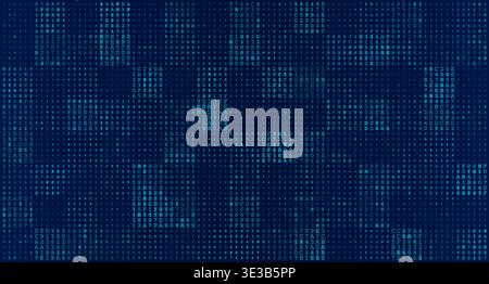 A highly structured digital matrix featuring binary sequences arranged in a precise geometric grid. Glowing characters illuminate a data field to repr Stock Vector