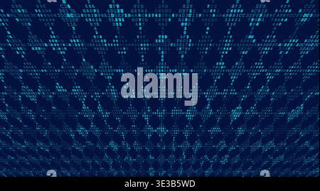 A dynamic perspective view where binary sequences converge toward a distant horizon, creating a sense of infinite digital space. This artistic distrib Stock Vector