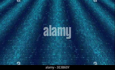A sprawling horizontal field of binary symbols forming a gentle, rhythmic wave across a pure background. The composition illustrates the harmonious fl Stock Vector