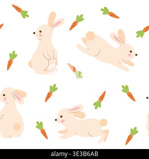 Pattern with cute rabbits and carrots Stock Vector