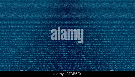 A dense matrix of luminous binary symbols and abstract characters flows across a void. This digital tapestry captures the essence of encrypted data st Stock Vector
