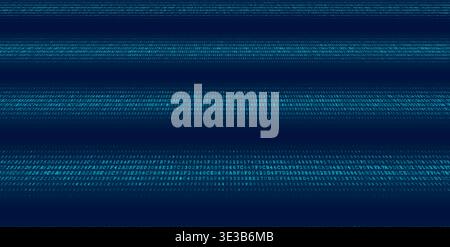 A structured digital visualization featuring three distinct horizontal bands of dense binary code separated by clean voids. This layout illustrates mu Stock Vector