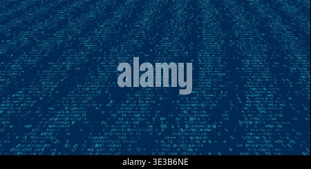 A chaotic arrangement of binary digits and abstract characters floats across a stark void. This visual represents the entropy of unorganized data and Stock Vector