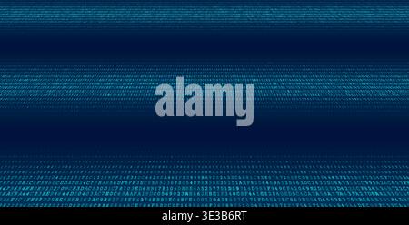 A sophisticated digital visualization featuring two distinct horizontal bands of dense binary code separated by a central void. This composition illus Stock Vector