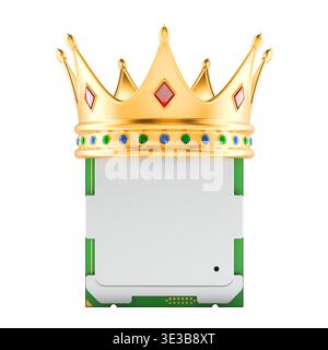Computer CPU chip with golden crown. 3D rendering isolated on white background Stock Photo