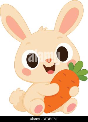 Cute baby rabbit cartoon character holding a carrot Stock Vector