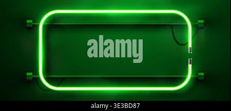 Vibrant green neon frame glowing on a dark wall, ideal for modern design concepts. Vector illustration. Stock Vector
