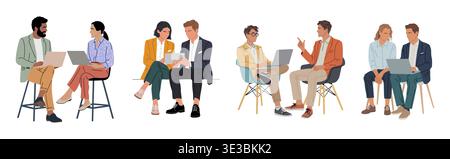 Diverse business people engage in focus discussion Stock Vector