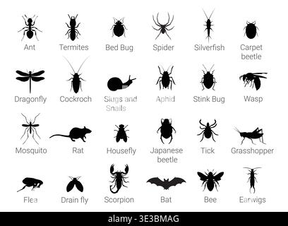 Collection of Pest Insect Silhouettes for Pest Control Services Stock Vector