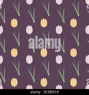 tulip seamless pattern vector hand drawn flat floral background spring flower ornament textile fabric wrapping design Stock Vector