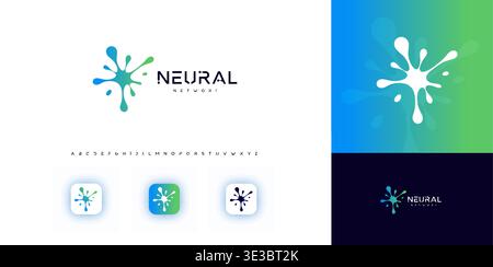 Neural network biotech logo concept for biotech lab, science medical AI learning research, innovation neurology health technology sign symbol for Stock Vector